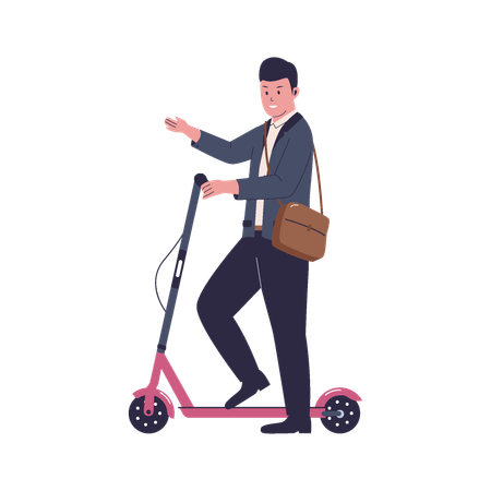 Los empleados viajan en scooters eléctricos  Ilustración