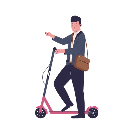 Los empleados viajan en scooters eléctricos  Ilustración