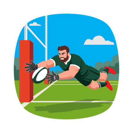 Scoring Try in Rugby  Illustration