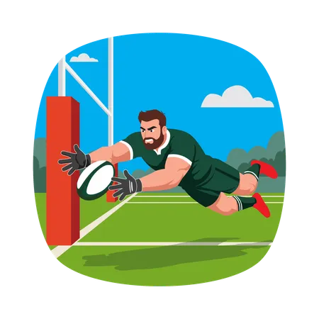 Scoring Try in Rugby  Illustration