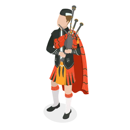 Scottish Bagpiper playing music  Illustration