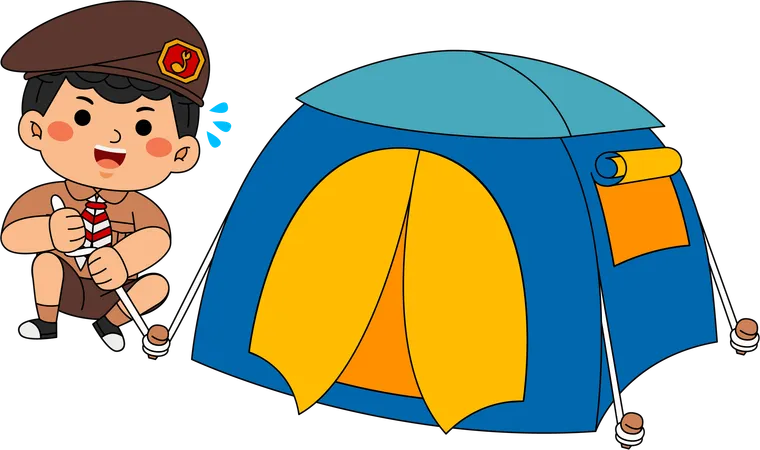 Scout boy making tent  Illustration