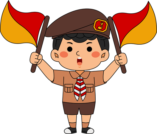 Scout boy showing flags  Illustration