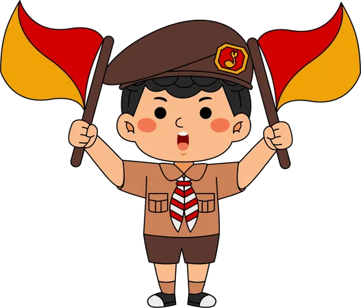 Scout boy showing flags  Illustration