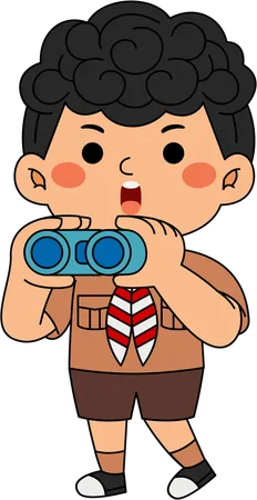 Scout boy with binoculars  Illustration