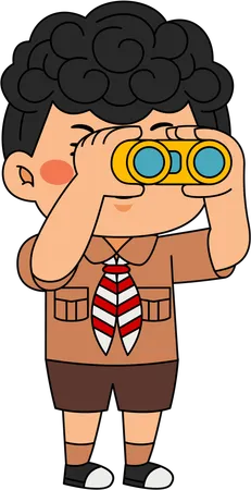 Scout boy with binoculars  Illustration