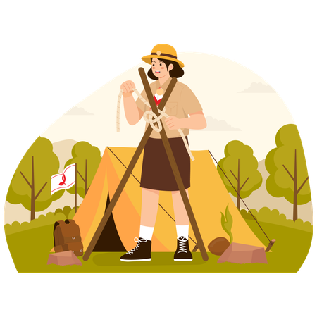 Scout faisant des exercices de nouage  Illustration