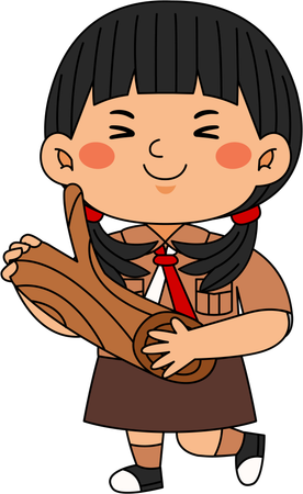 Fille scout avec une bûche de bois  Illustration