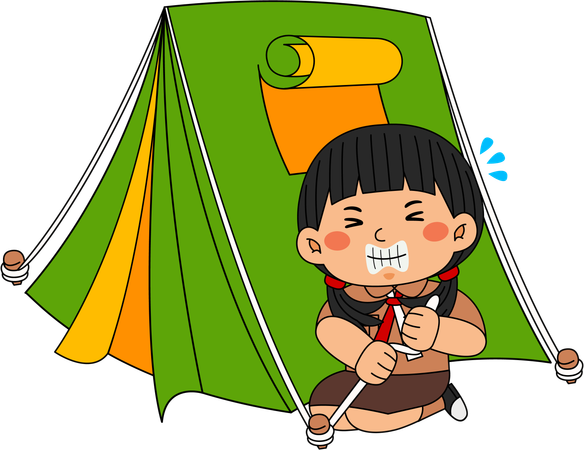 Scout girl making tent  Illustration