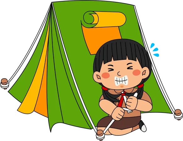 Scout girl making tent  Illustration