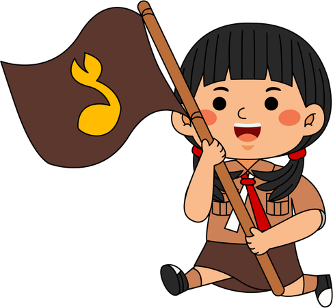 Scout girl running with flag  Illustration