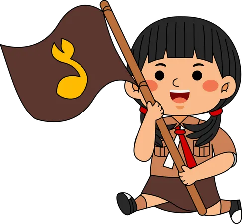 Scout girl running with flag  Illustration