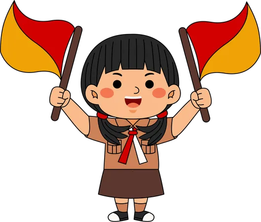 Scout girl showing flags  Illustration