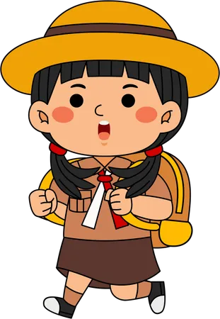 Scout girl with backpack  Illustration