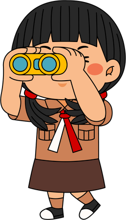 Scout girl with binoculars  Illustration