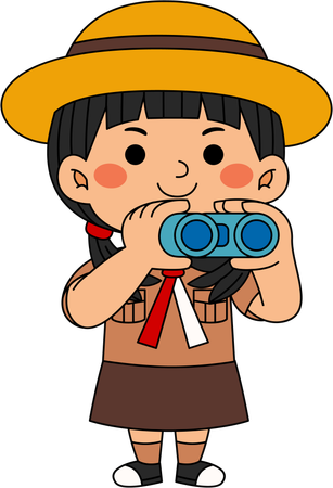 Scout girl with binoculars  Illustration