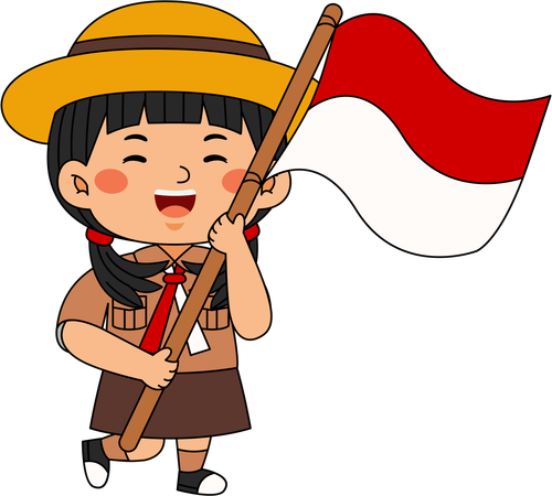 Scout girl with flag  Illustration