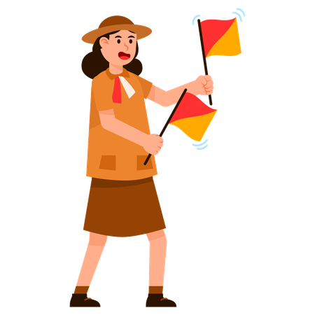Scout Girl With Semaphore Flag  Illustration