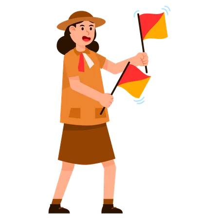 Scout Girl With Semaphore Flag  Illustration