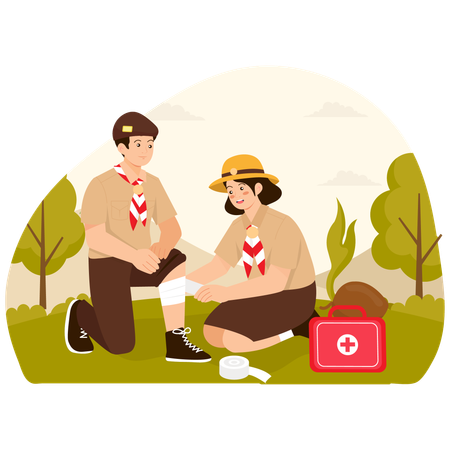 Scout giving First Aid Help  Illustration