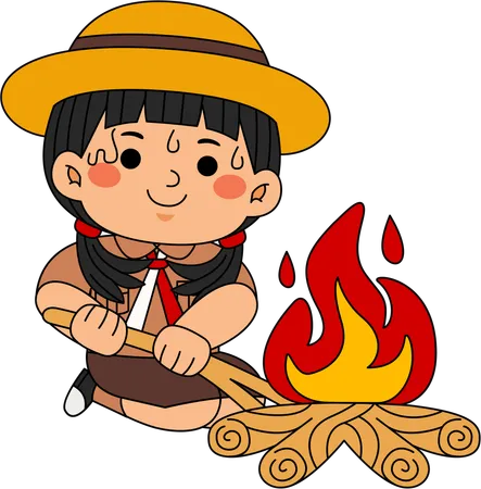 Un scout fait un feu de camp  Illustration