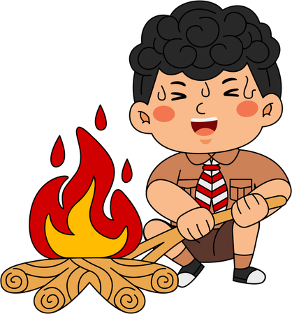 Scout kid bruning camp fire  Illustration