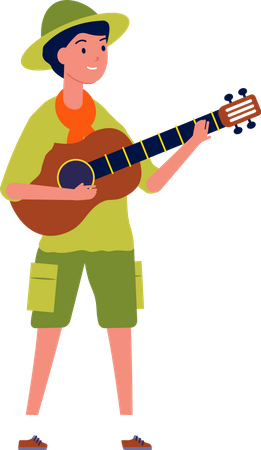 Explorador masculino tocando la guitarra  Ilustración