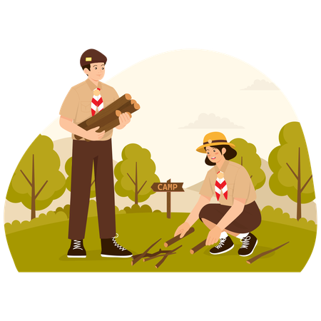 Scout ramassant du bois de chauffage  Illustration