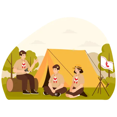 Scout Telling Stories at Camp  Illustration