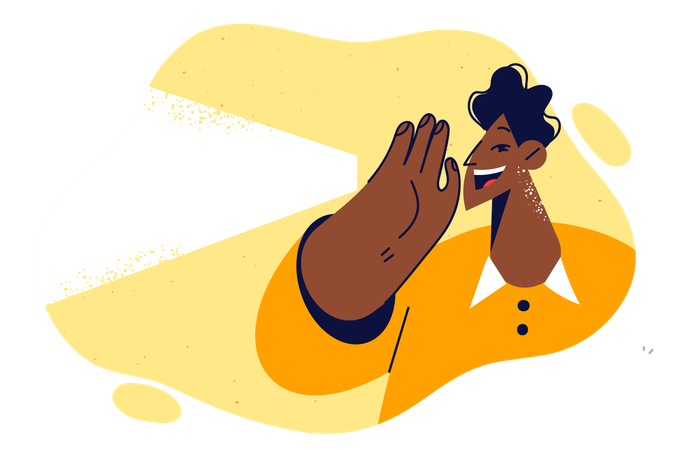 Screaming african american man raises hand to mouth instead of megaphone to announce upcoming events  Illustration