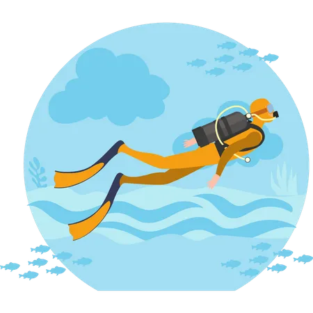 Scuba Diver diving in sea  Illustration