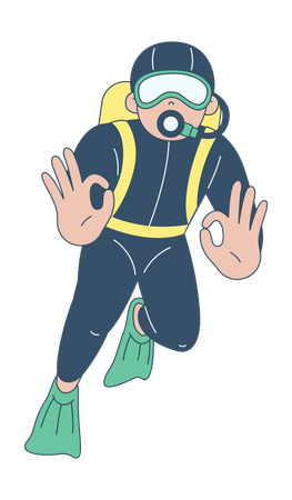 Scuba Diver Gesturing Okay  Illustration