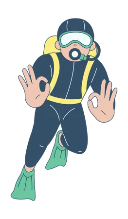 Scuba Diver Gesturing Okay  Illustration