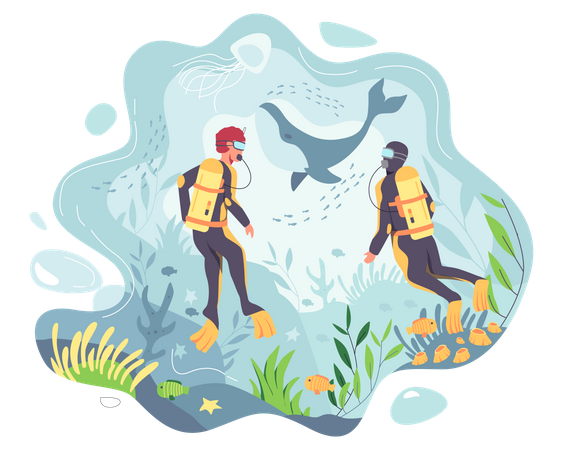 Scuba divers in sea  Illustration