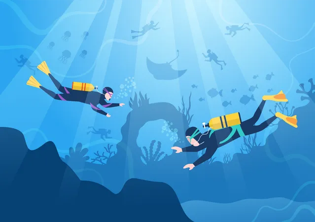 Scuba Diving in underwater Illustration