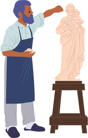 Talented Sculptor Male Cartoon Character Making Sculpture Modeling Antique Figure Of Dad And Son At Workshop Art Studio Isolated On White Background Craft Hobby Creation Process Vector Illustration Illustration