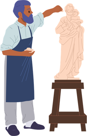 Sculptor makes statue  Illustration