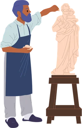 Sculptor makes statue  Illustration