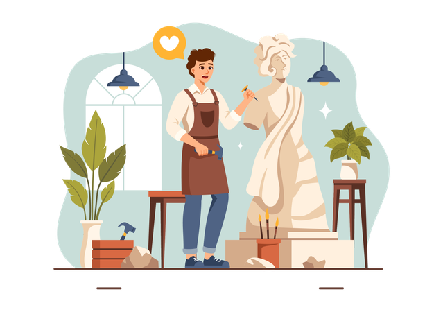 Sculptor making Sculpture Illustration
