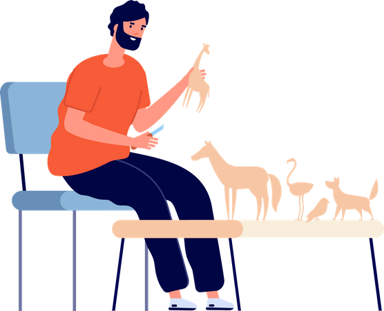 Sculptor making statue Illustration