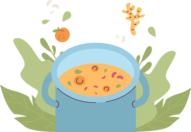 Se prepara sopa de verduras.  Ilustración