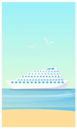 Business Meeting Poster With Lettering And Editable Text Sample Sea And Ship Birds And Clear Sky Beach And Sand Isolated On Vector Illustration 일러스트레이션