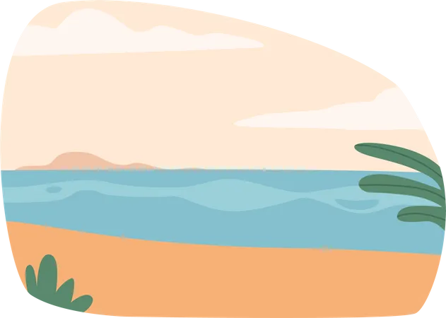 Vast And Serene The Sea Beach Horizon Stretches Endlessly Merging The Azure Sky With The Shimmering Waters Creating A Breathtaking And Tranquil Vista Cartoon Vector Illustration イラスト