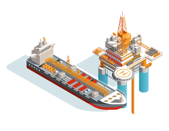 Sea drilling rig platform for gas and petroleum  Illustration