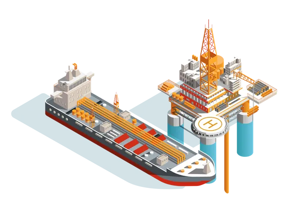 Sea drilling rig platform for gas and petroleum  Illustration