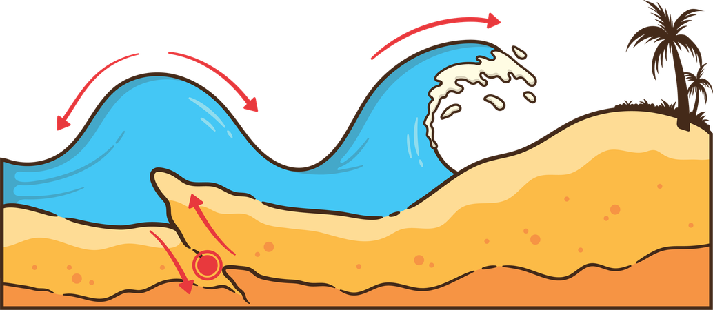 Sea shore submerged into tidal waves  Illustration