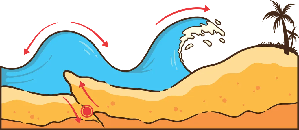 Sea shore submerged into tidal waves  Illustration