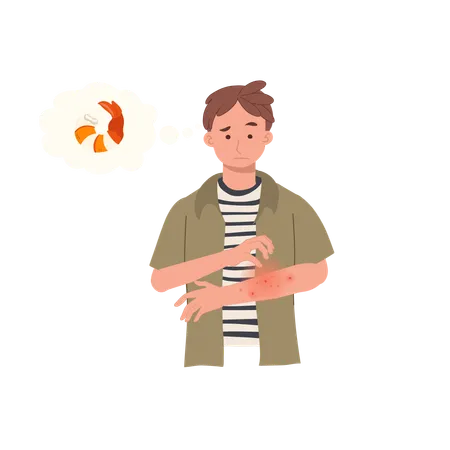 Seafood Allergy Reaction Man With Itchy Red Rash On Arm Allergic Skin Problem Illustration