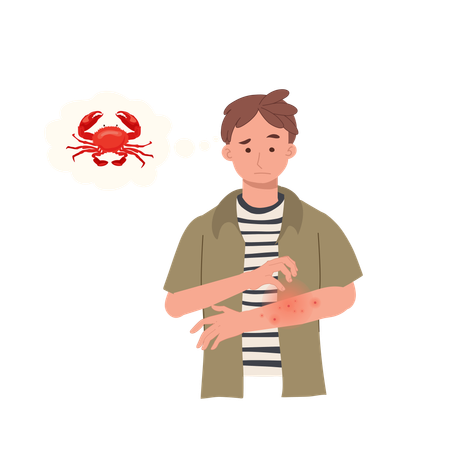 Seafood Allergy Reaction from crab  Illustration