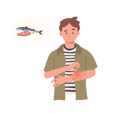 Seafood Allergy Reaction from fish  イラスト